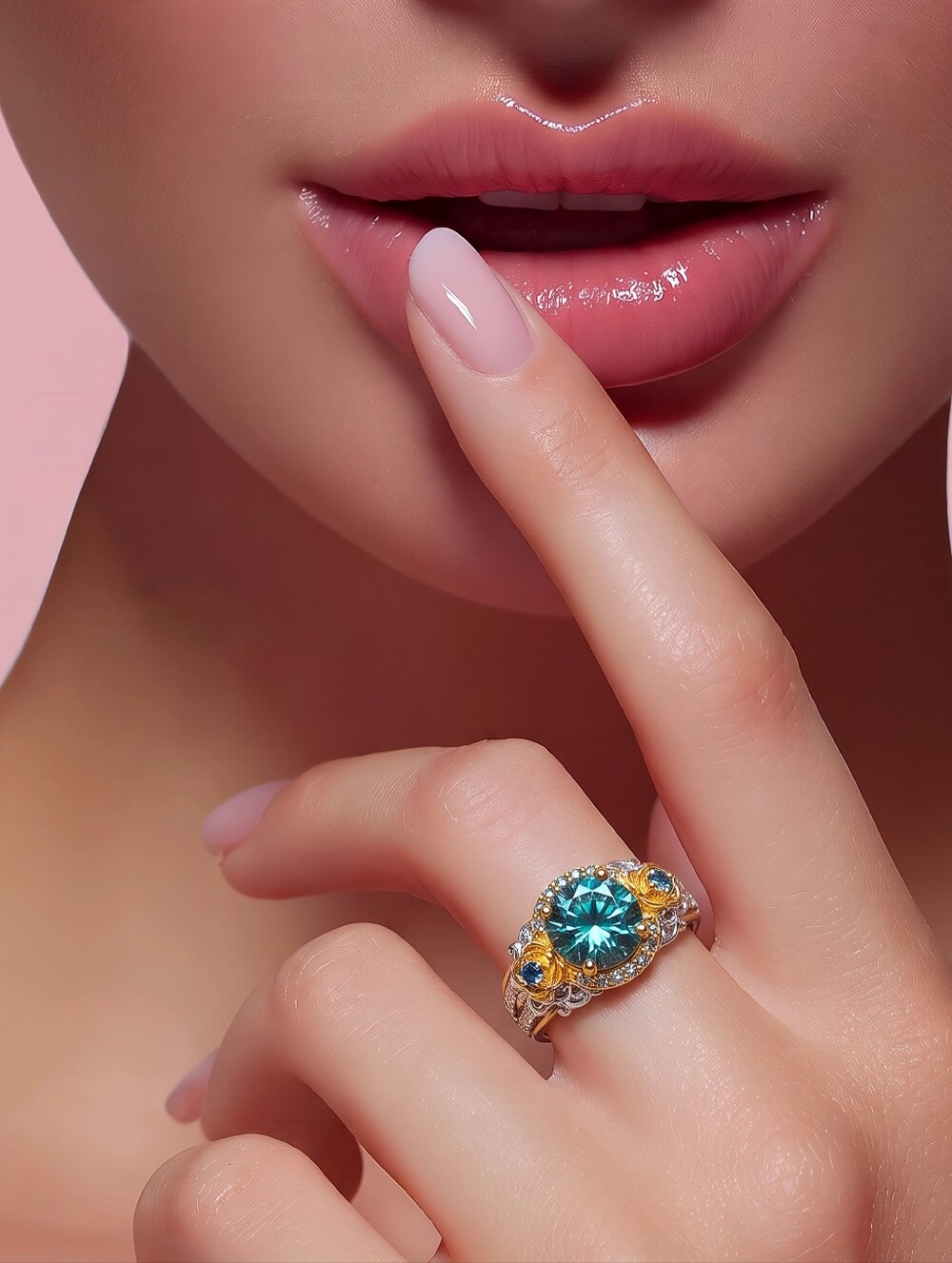 Artisan ✦ Blushing Dewdrop Blue Moissanite Ring ✦ Sapphire 18k Vermeil Bloom